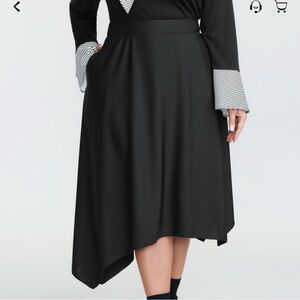 Black Asymmetric Midi Skirt with Pockets